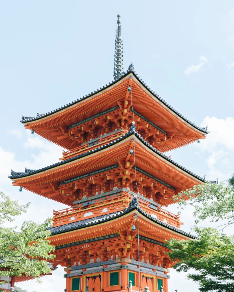 Traditional three-storey pagoda temple in Japan